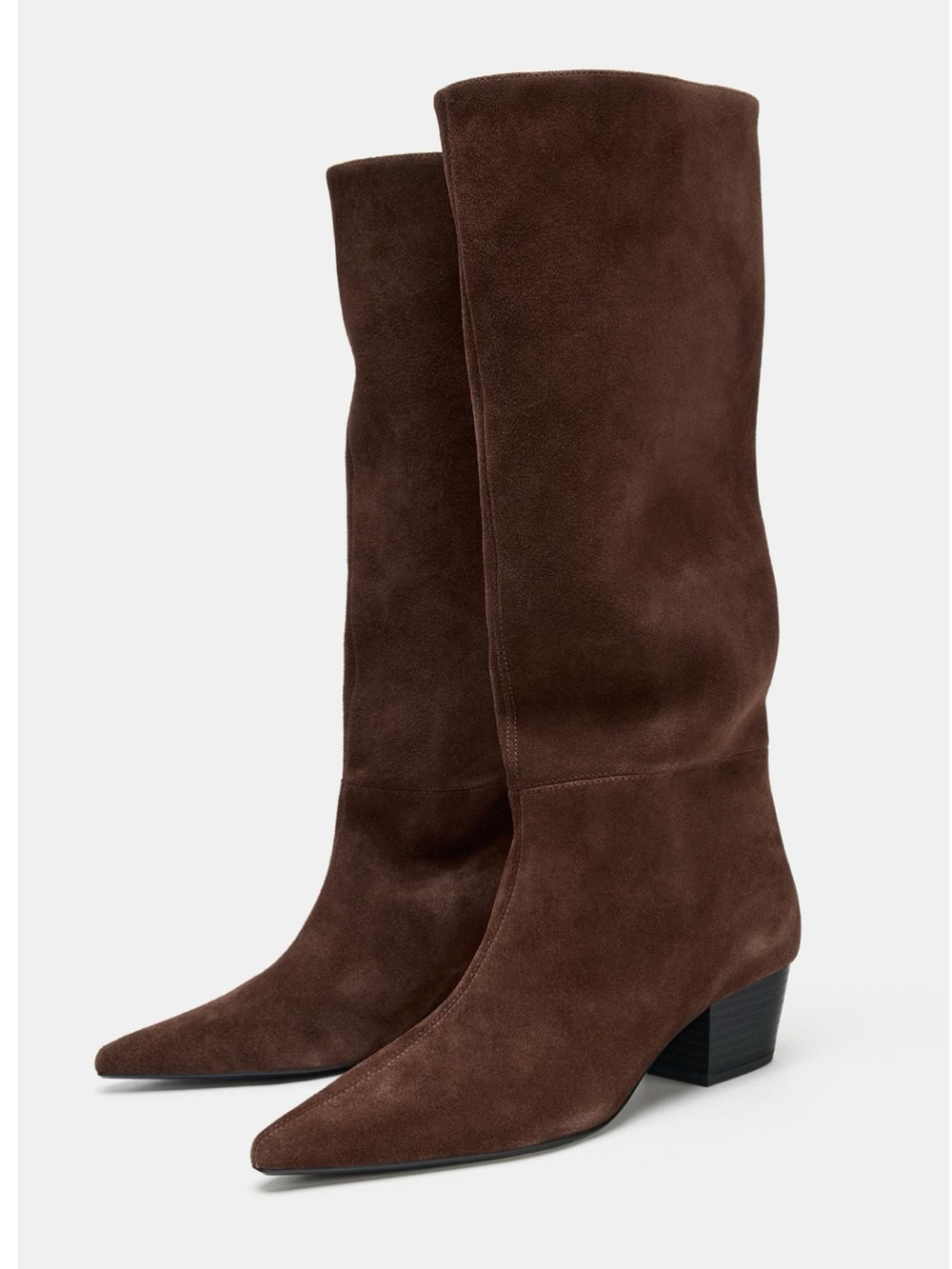 ZARA SPLIT LEATHER SUEDE COWBOY BOOTS WESTERN 9 40 BROWN POINTED TOE 1007/710